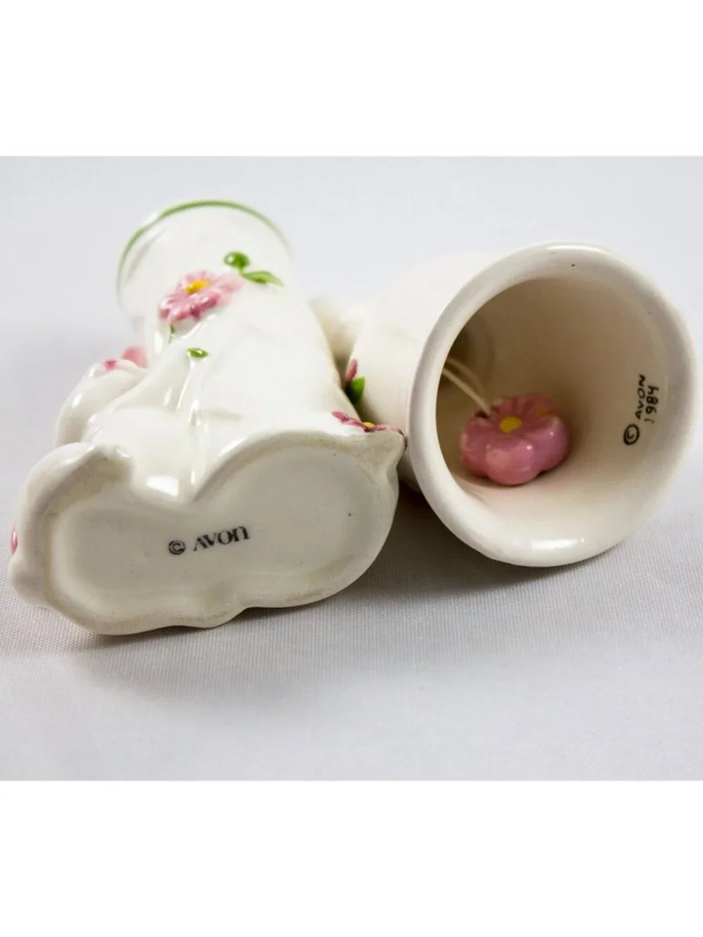 Avon Ceramic Bunny Bell & Bud Vase Vintage 1980's Brazil